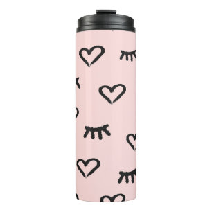 Seamless pattern with hearts and closed eyes thermal tumbler