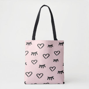 Seamless pattern with hearts and closed eyes tote bag