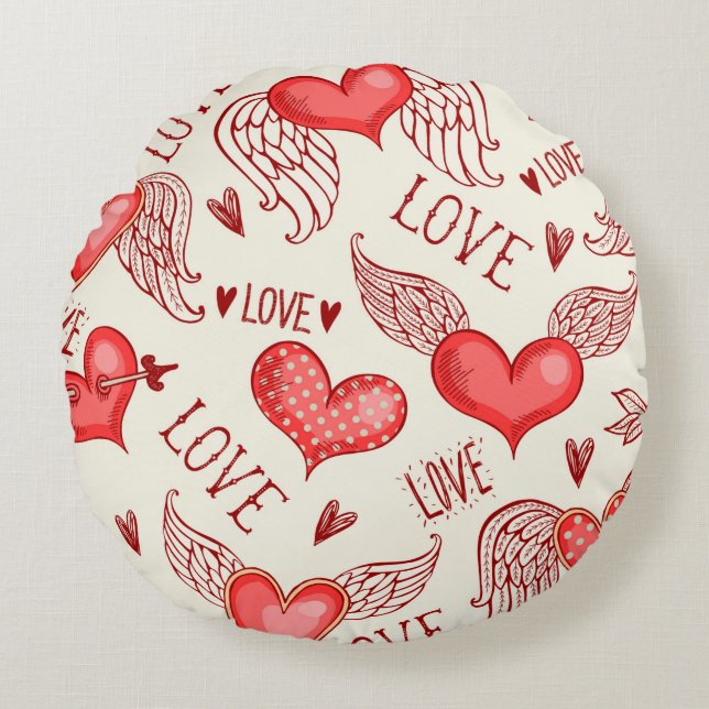 Seamless pattern with hearts. Happy Valentine's Da Round Cushion (Front)