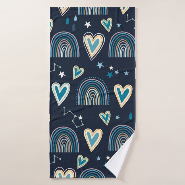 Seamless pattern with hearts, rainbows and celesti bath towel (Bath Towel)