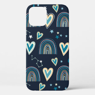Seamless pattern with hearts, rainbows and celesti iPhone 12 case