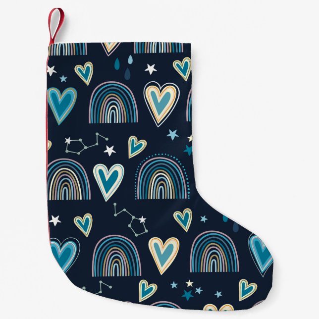 Seamless pattern with hearts, rainbows and celesti small christmas stocking (Front)
