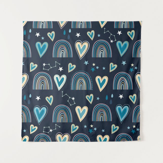 Seamless pattern with hearts, rainbows and celesti tapestry (Front)