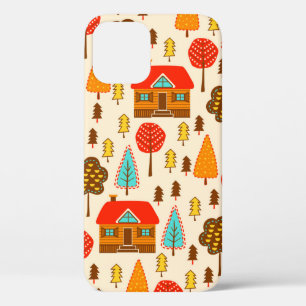 Seamless pattern with houses in the forest. Vintag iPhone 12 Case