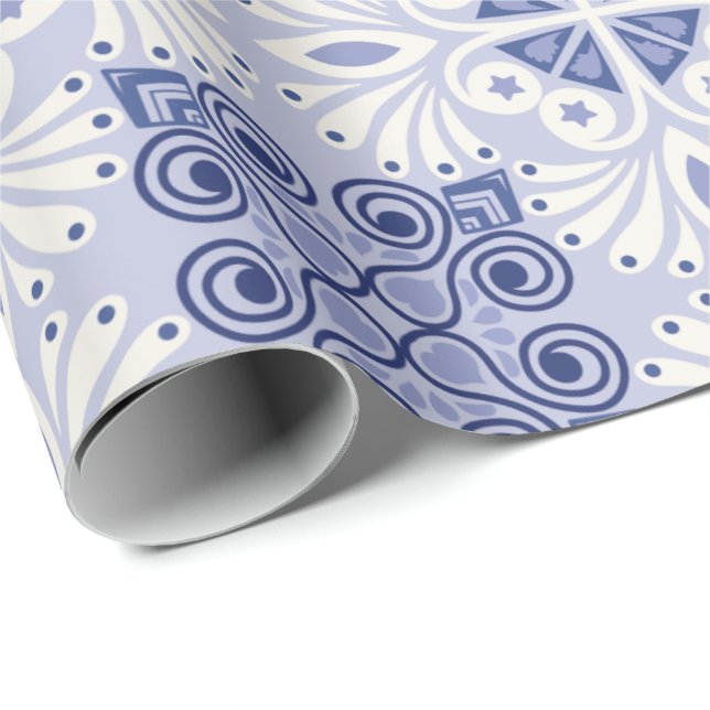Seamless pattern with intricate blue and white  wrapping paper (Roll Corner)
