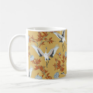 Seamless pattern with Japanese white cranes and pe Coffee Mug