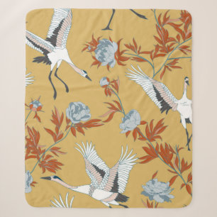 Seamless pattern with Japanese white cranes and pe Sherpa Blanket