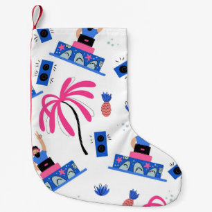 Seamless pattern with joyful dj palm trees pineapp small christmas stocking