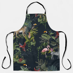 Seamless pattern with jungle animals, flowers and  apron