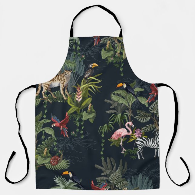 Seamless pattern with jungle animals, flowers and  apron (Front)