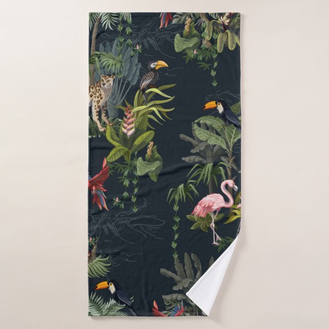 Seamless pattern with jungle animals, flowers and  bath towel (Bath Towel)