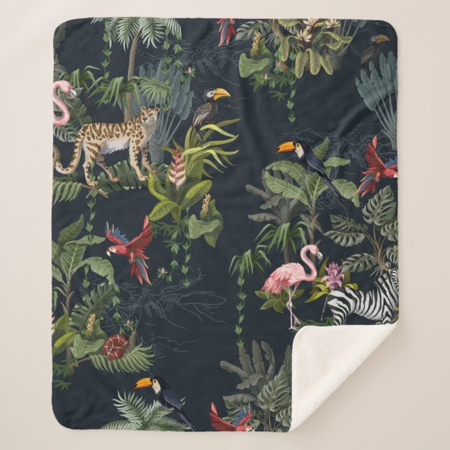 Seamless pattern with jungle animals, flowers and  sherpa blanket (Front)
