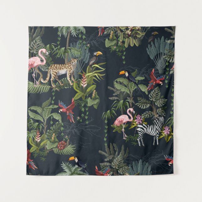 Seamless pattern with jungle animals, flowers and  tapestry (Front)