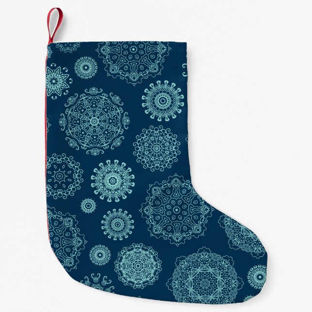 Seamless pattern with laced snowflakespattern,arab small christmas stocking (Front)