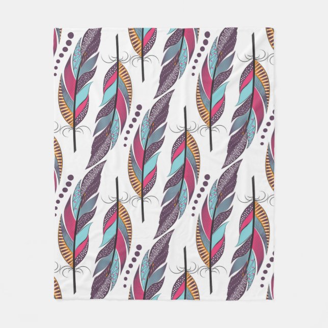Seamless pattern with large coloured feathers and  fleece blanket (Front)