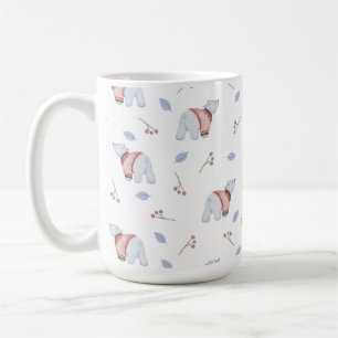 Seamless Pattern With Leaves And Bears Watercolor  Coffee Mug