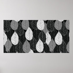 Seamless pattern with leaves. Hand-drawn monochrom Poster