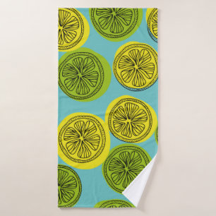 Seamless pattern with lemon slices. Vintage illust Bath Towel