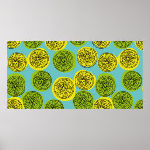 Seamless pattern with lemon slices. Vintage illust Poster
