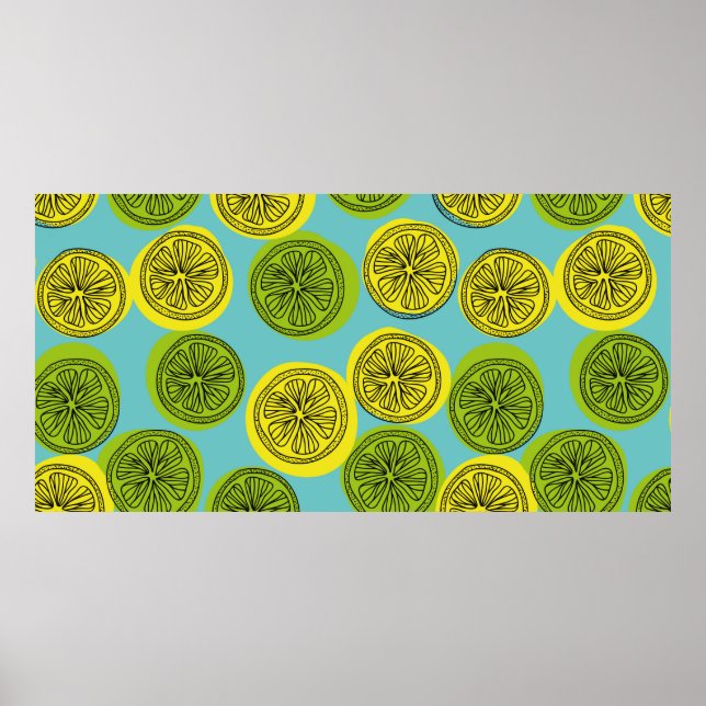 Seamless pattern with lemon slices. Vintage illust Poster (Front)
