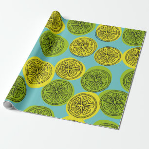 Seamless pattern with lemon slices. Vintage illust Wrapping Paper