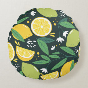 Seamless pattern with lemons. Abstract art print. Round Cushion