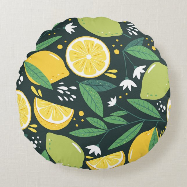 Seamless pattern with lemons. Abstract art print.  Round Cushion (Front)