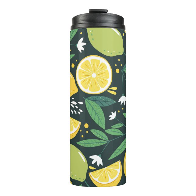 Seamless pattern with lemons. Abstract art print.  Thermal Tumbler (Front)
