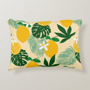 Seamless pattern with lemons and exotic palm leave decorative cushion