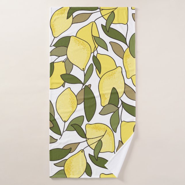 Seamless pattern with lemons and leaves bath towel (Bath Towel)