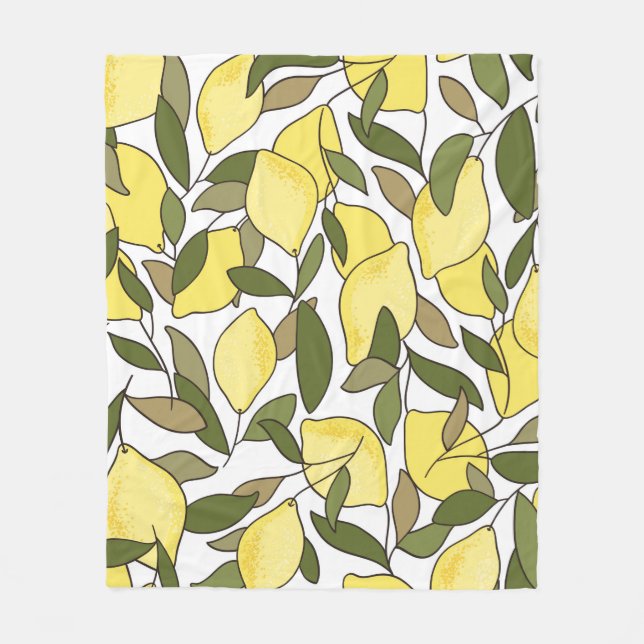 Seamless pattern with lemons and leaves fleece blanket (Front)