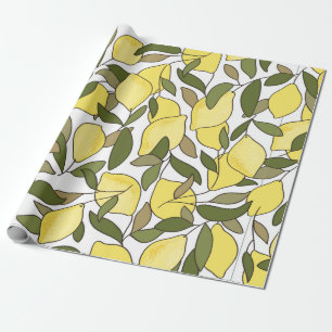 Seamless pattern with lemons and leaves wrapping paper