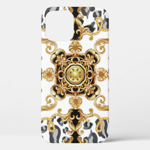 Seamless pattern with leopard skin and golden baro iPhone 12 case