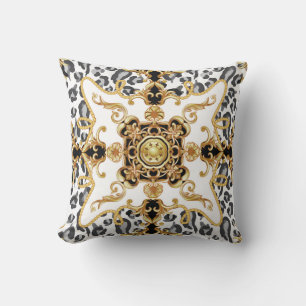 Seamless pattern with leopard skin and golden baro cushion