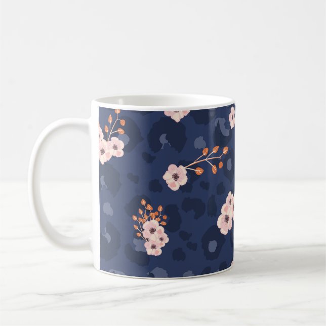 Seamless pattern with leopard skin and pink small  coffee mug (Left)