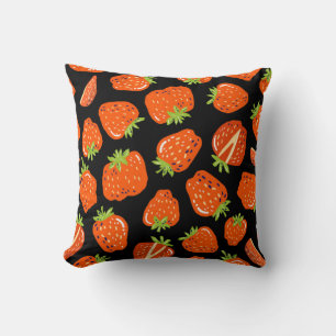 Seamless pattern with little strawberries on black cushion