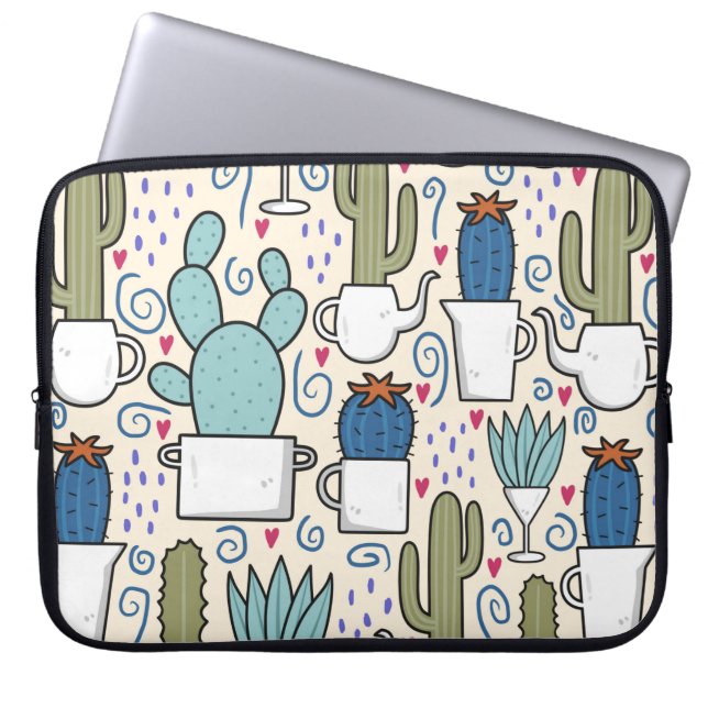 Seamless pattern with llama, cactus hand drawn des laptop sleeve (Front)
