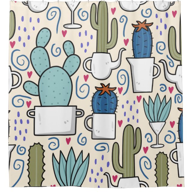 Seamless pattern with llama, cactus hand drawn des shower curtain (Front)