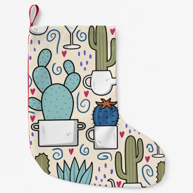 Seamless pattern with llama, cactus hand drawn des small christmas stocking (Front)