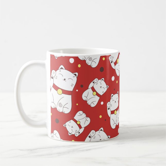 Seamless pattern with Maneki-Neko cat hand drawn i Coffee Mug (Left)