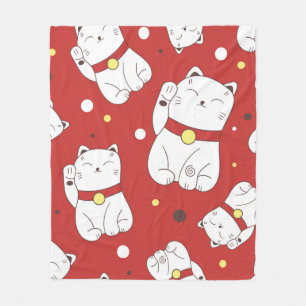 Seamless pattern with Maneki-Neko cat hand drawn i Fleece Blanket