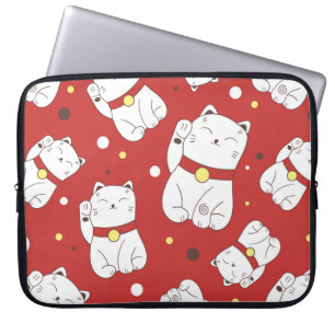 Seamless pattern with Maneki-Neko cat hand drawn i Laptop Sleeve