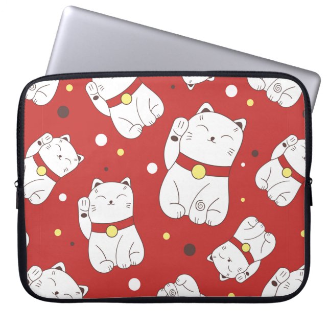 Seamless pattern with Maneki-Neko cat hand drawn i Laptop Sleeve (Front)