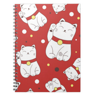 Seamless pattern with Maneki-Neko cat hand drawn i Notebook