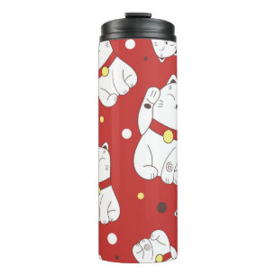 Seamless pattern with Maneki-Neko cat hand drawn i Thermal Tumbler