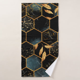 Seamless pattern with marble hexagon and golden le bath towel