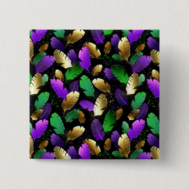 Seamless Pattern with Mardi Gras feathers 15 Cm Square Badge (Front)