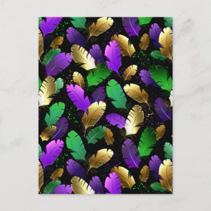 Seamless Pattern with Mardi Gras feathers Announcement Postcard