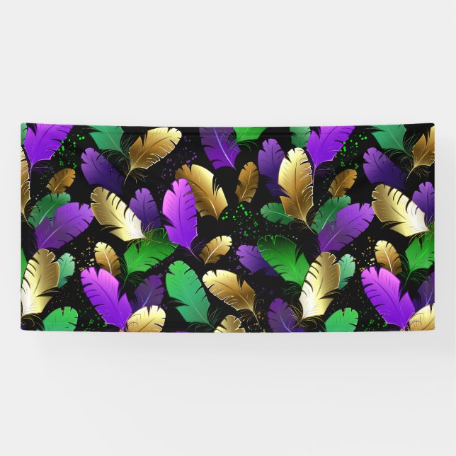 Seamless Pattern with Mardi Gras feathers Banner (Horizontal)