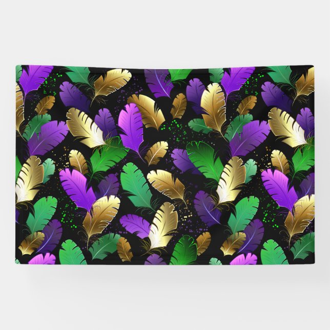 Seamless Pattern with Mardi Gras feathers Banner (Horizontal)